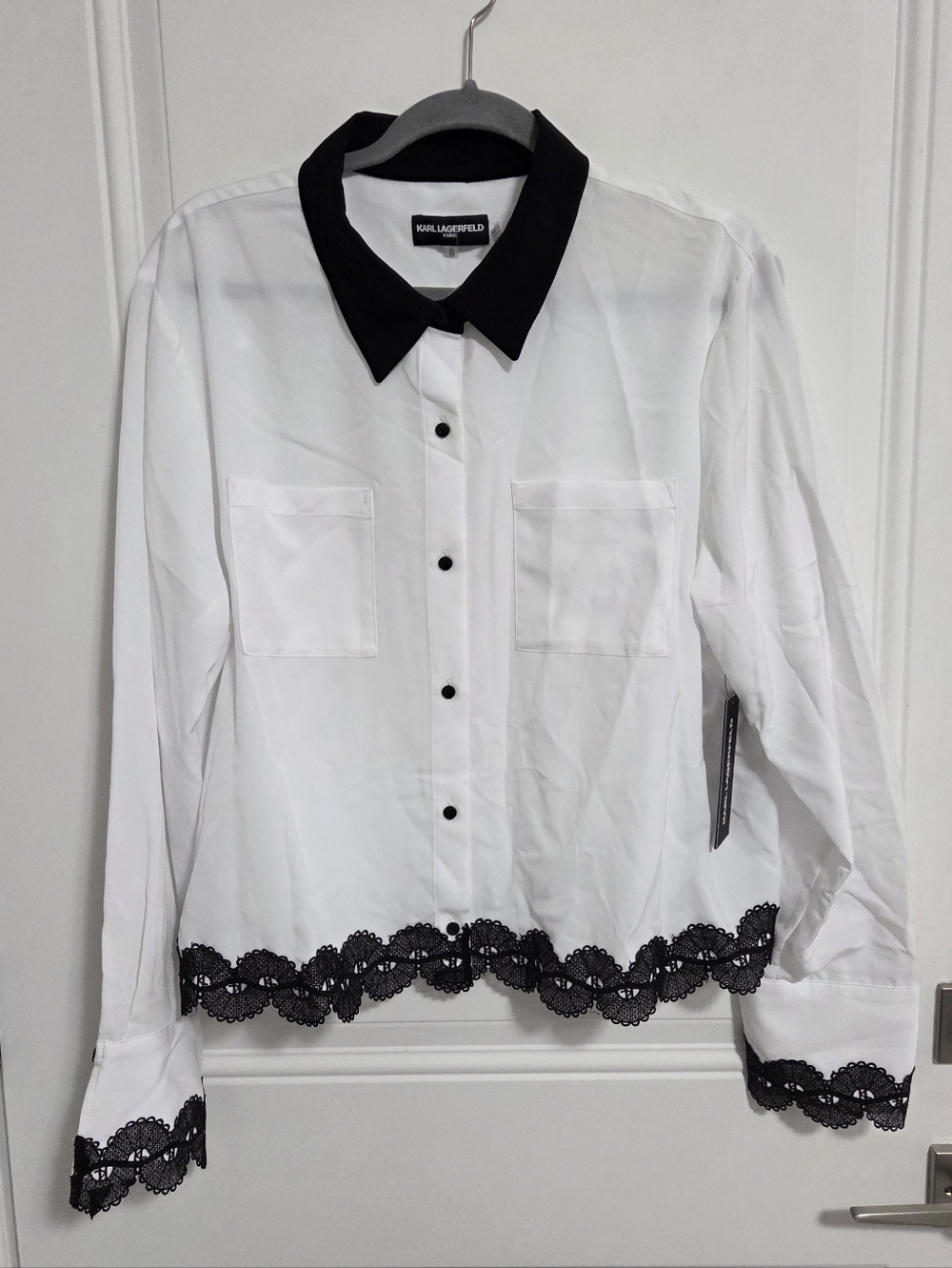 NWT - Karl Lagerfeld Paris Women's Lace Trimmed Blouse - Size XL